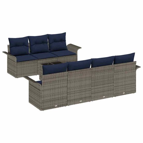 Ensemble de canapé de jardin 8 pièces gris et marine polyrotin