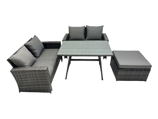 4 pièces ensemble de canapé en rotin extérieur avec grand tabouret gris foncé mixte