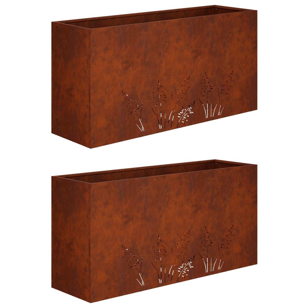 Cache-pot de jardin 2 pc rouillé 100 x 20 x 49 cm acier patiné