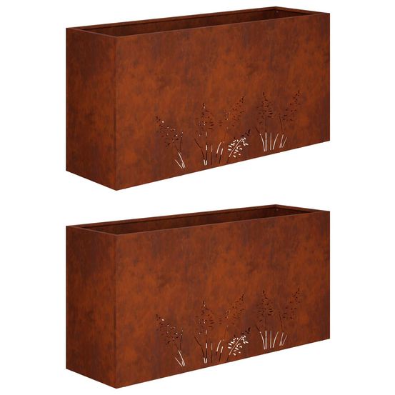 Cache-pot de jardin 2 pc rouillé 100 x 20 x 49 cm acier patiné