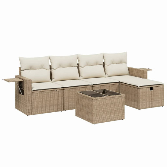Salon de jardin avec coussins 6 pcs beige résine tressée