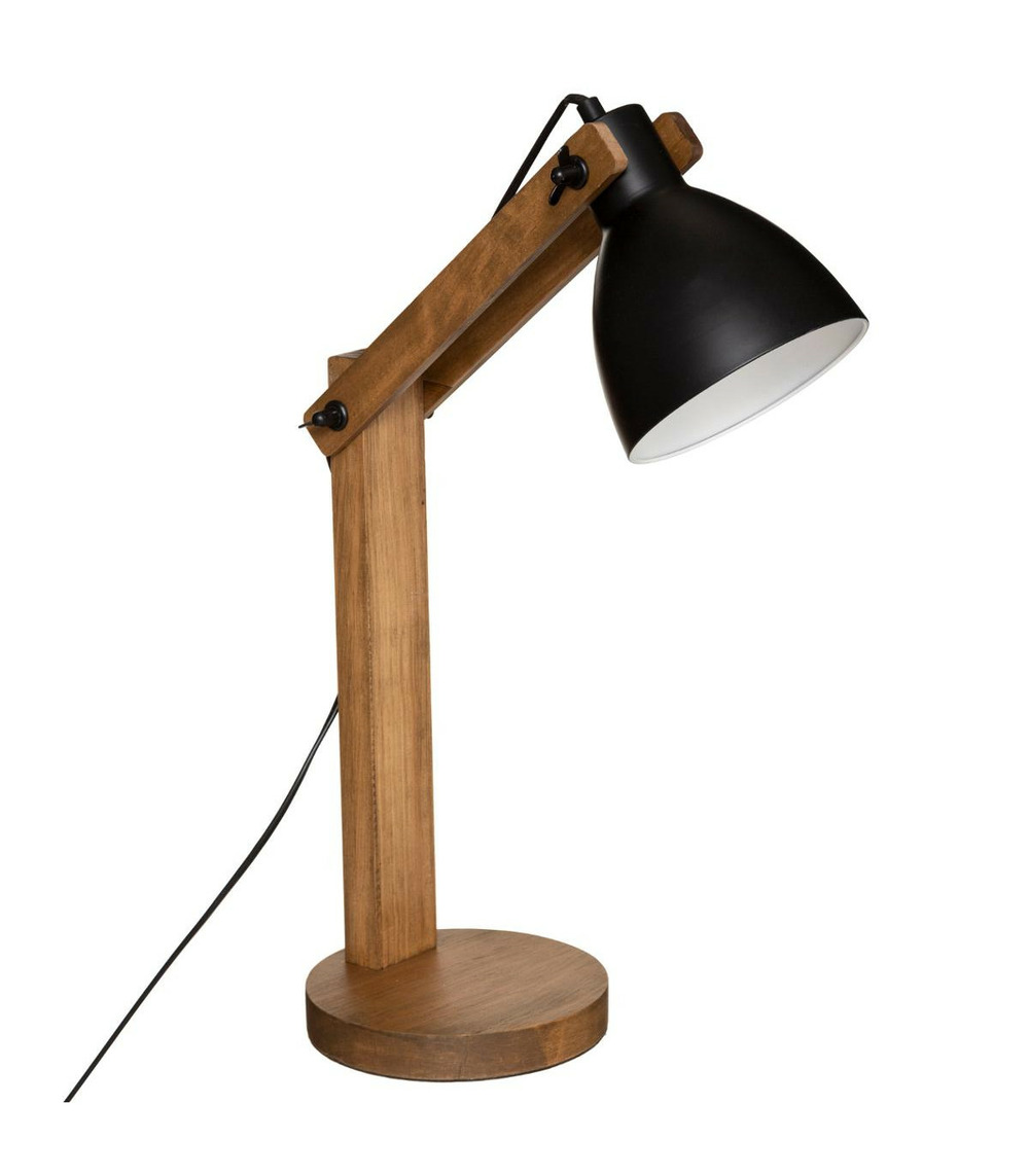 Lampe à poser pied en bois et abat-jour en métal noir h 56 cm