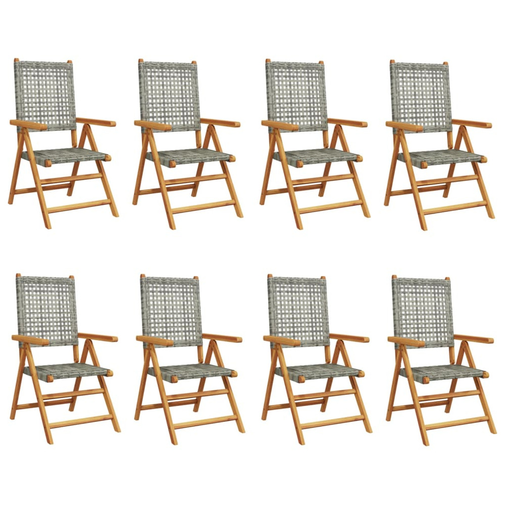 Chaises inclinables de jardin lot de 8 gris rotin bois massif