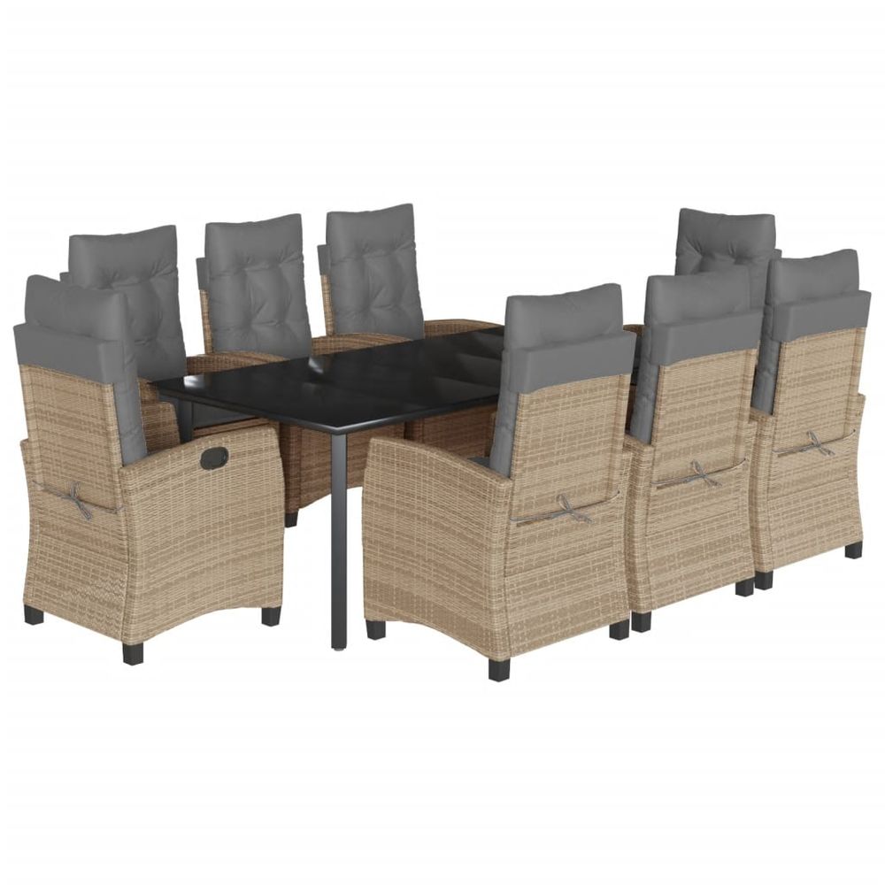 Ensemble à manger de jardin et coussins 9 pcs mélange beige