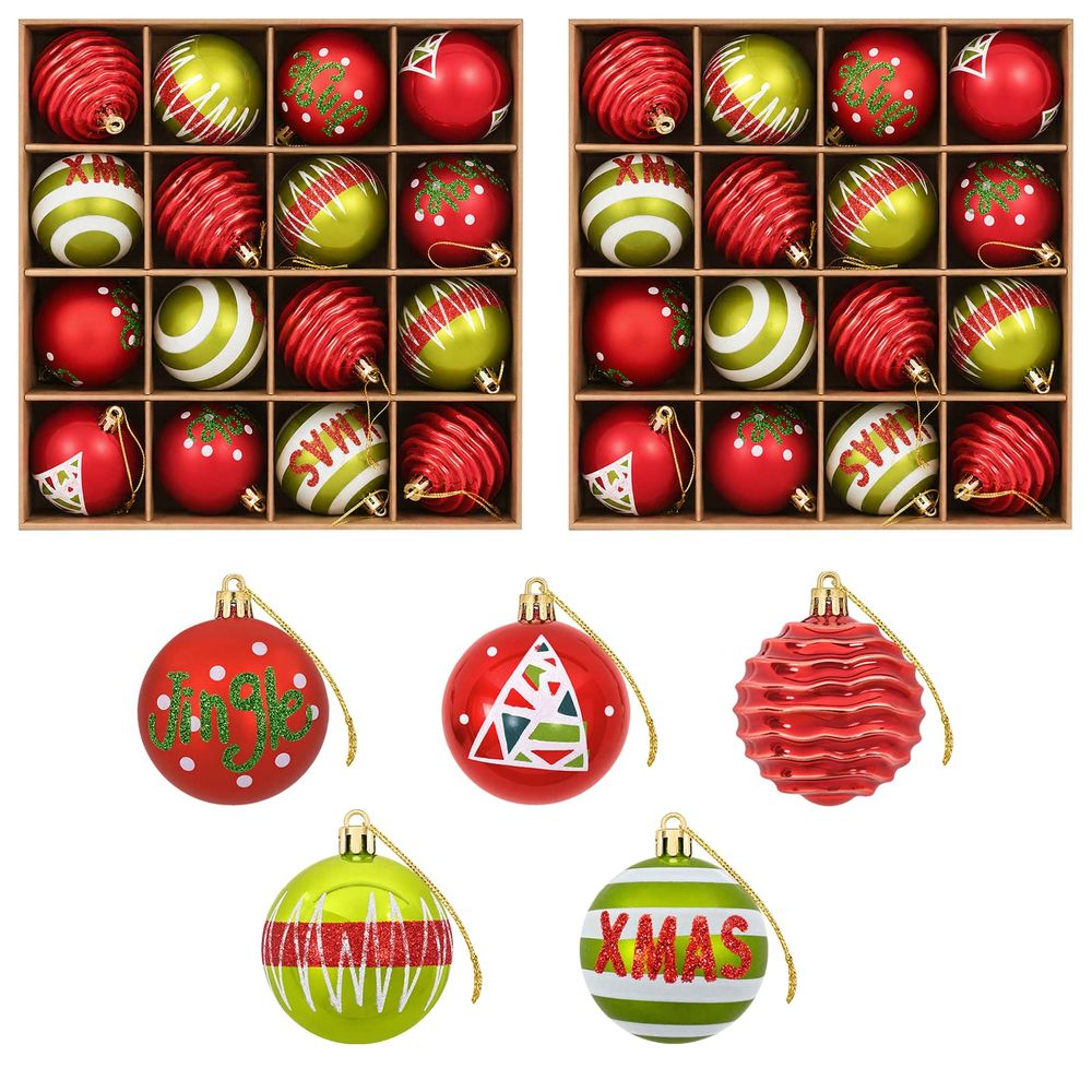 Ensemble de boules de noël 32 pc vert clair et rouge ø 6 cm