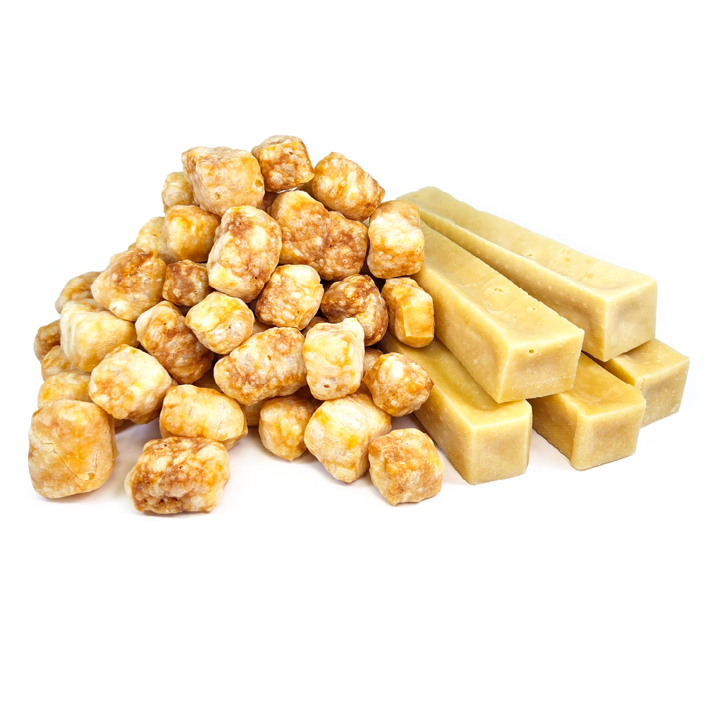 Mini-Box Duo : 5 Cheese Bones Large (500g) + 300g de Croustillants au fromage, Friandises pour chien (15-20kg)