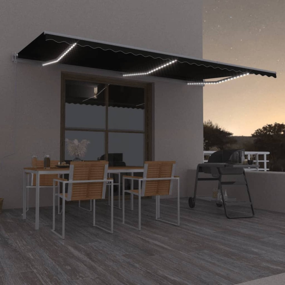 Auvent automatique capteur de vent et led 600x350 cm anthracite
