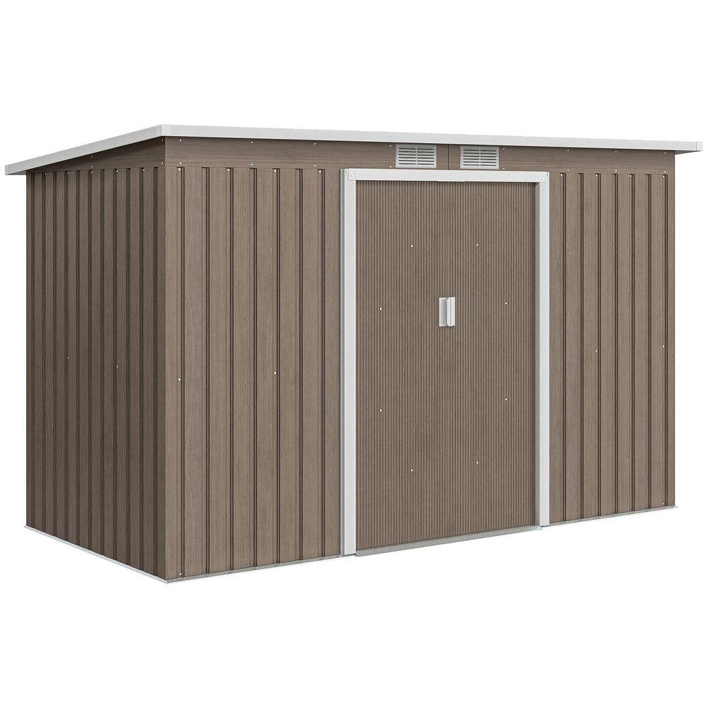 Cabanon de jardin acier rangement outils double porte coulissante 280x130x172cm marron - comfortxl outdoor living