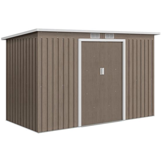 Cabanon de jardin acier rangement outils double porte coulissante 280x130x172cm marron - comfortxl outdoor living