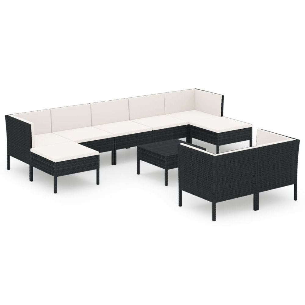 Salon de jardin 10 pcs avec coussins résine tressée noir