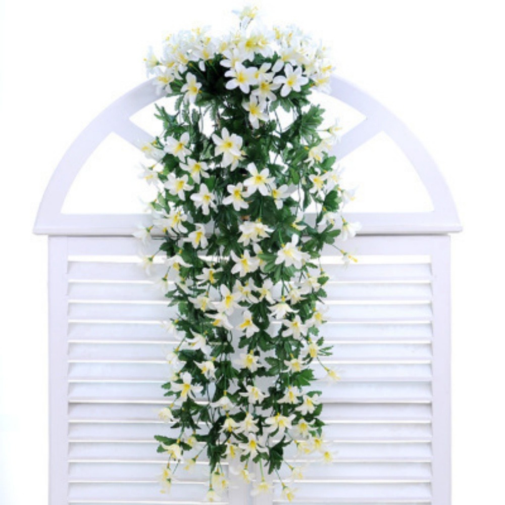 Fleurs artificielles - tiges, paniers mural et fleurs pour décoration blanc - dtopbuyage