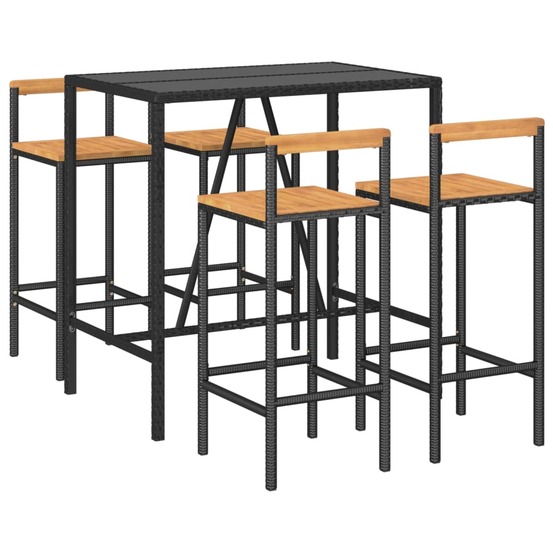 Ensemble de bar de jardin meuble extérieur terrasse 5 pièces noir poly rotin/bois massif acacia
