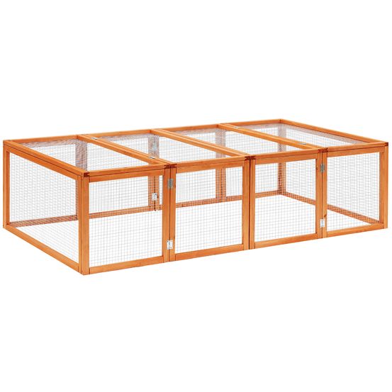 Enclos lapin bois 181 x 100 x 48 cm naturel avec couvercles ouvrants sécurisé