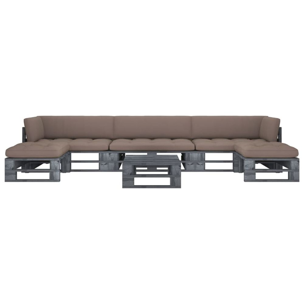 Salon de jardin palette 6pcs avec coussins pin imprégné de gris