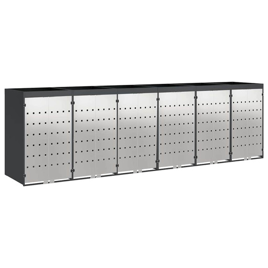 Rangement de poubelle à roulettes pour 3 poubelles anthracite