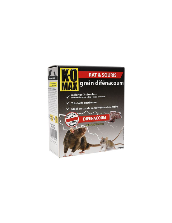 Komax rats souris difenacoum mélange 3 céréales 150g - komax