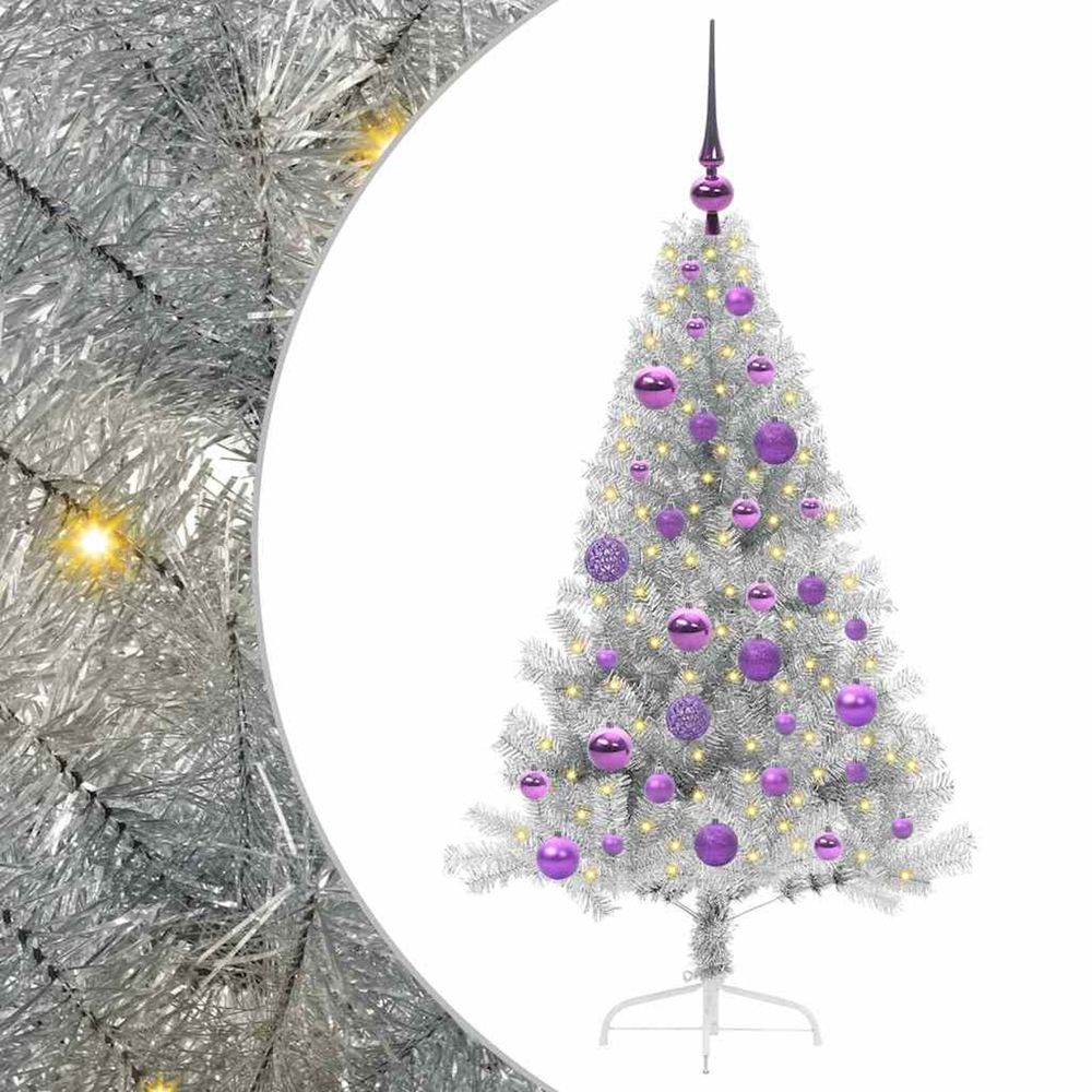 Sapin de noël artificiel pré-éclairé argent 120 cm pet