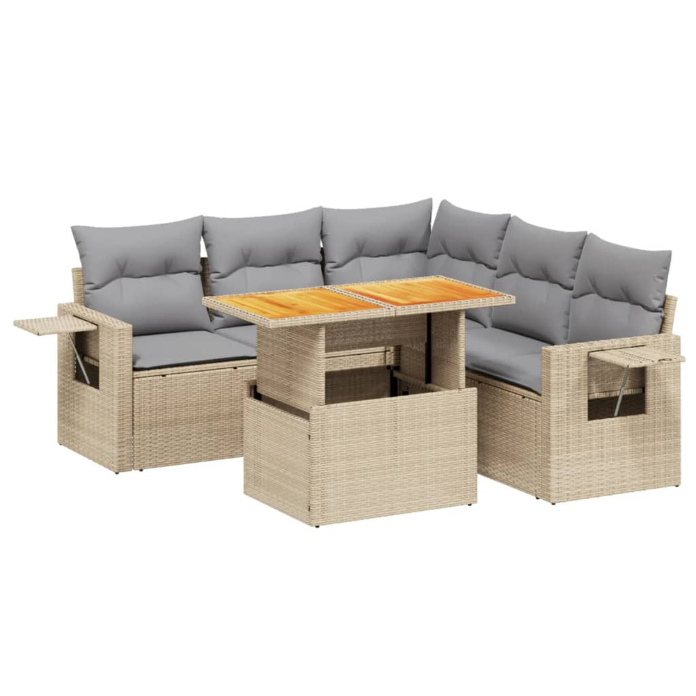 Salon de jardin avec coussins 6 pcs beige résine tressée