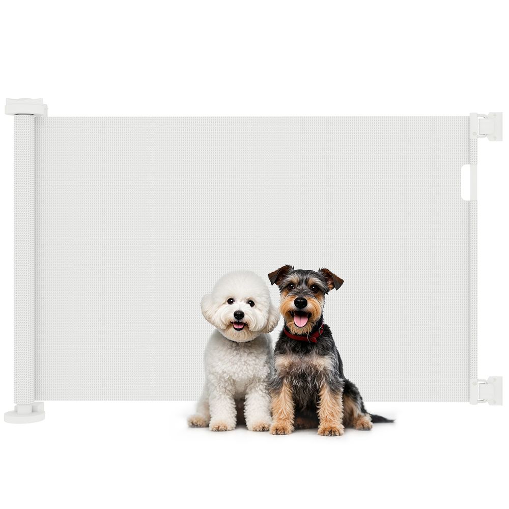 Barrière de sécurité rétractable pour chien sans seuil pour portes et couloirs 142 cm blanc
