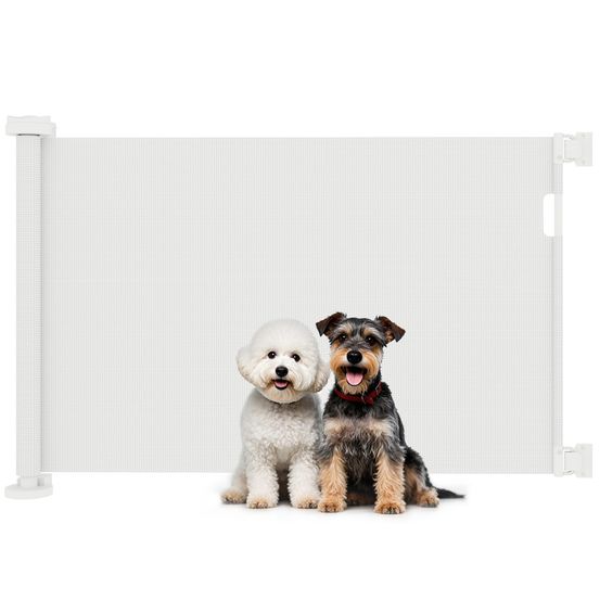 Barrière de sécurité rétractable pour chien sans seuil pour portes et couloirs 142 cm blanc
