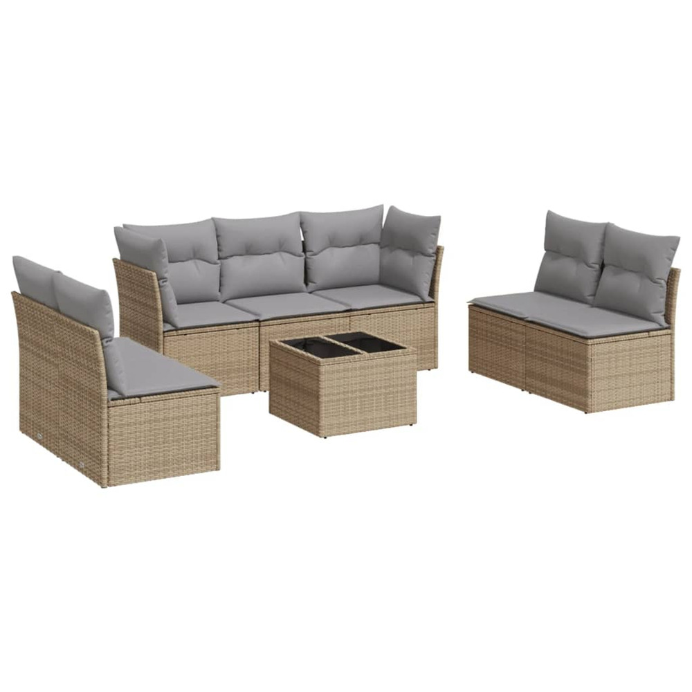 Salon de jardin avec coussins 8 pcs beige résine tressée