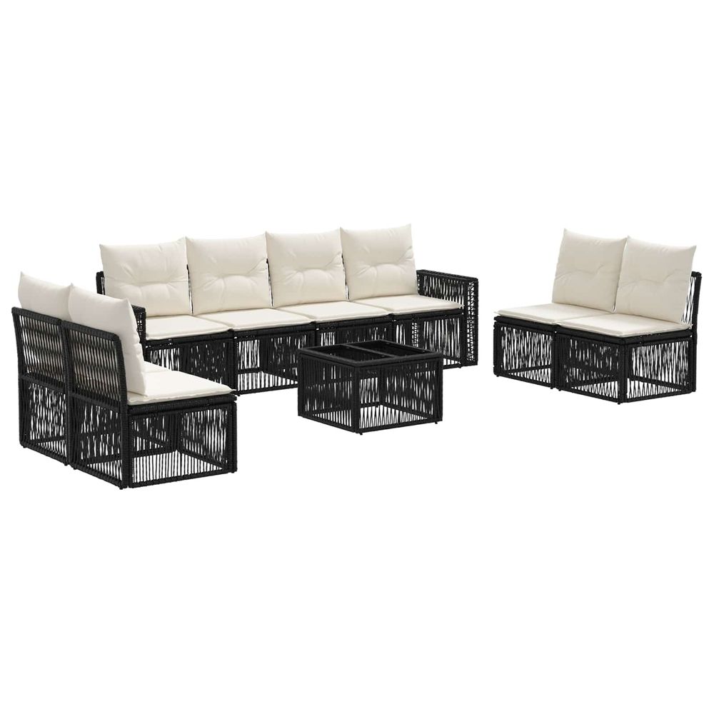 Ensemble de canapé de jardin 9 pc noir et blanc crème polyrotin