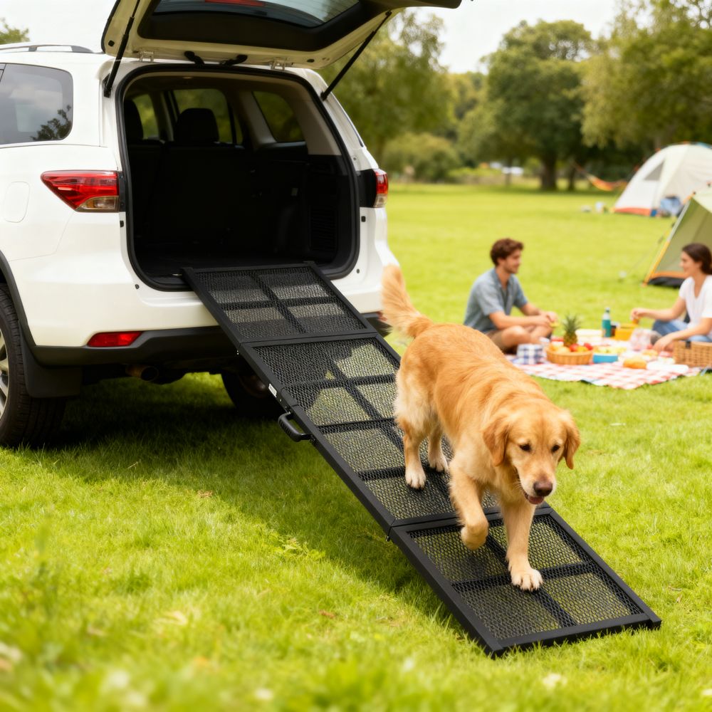 Rampe pour chien pliable en acier noir 191 x 50 cm pour voiture et suv avec surface antidérapante charge 180 kg