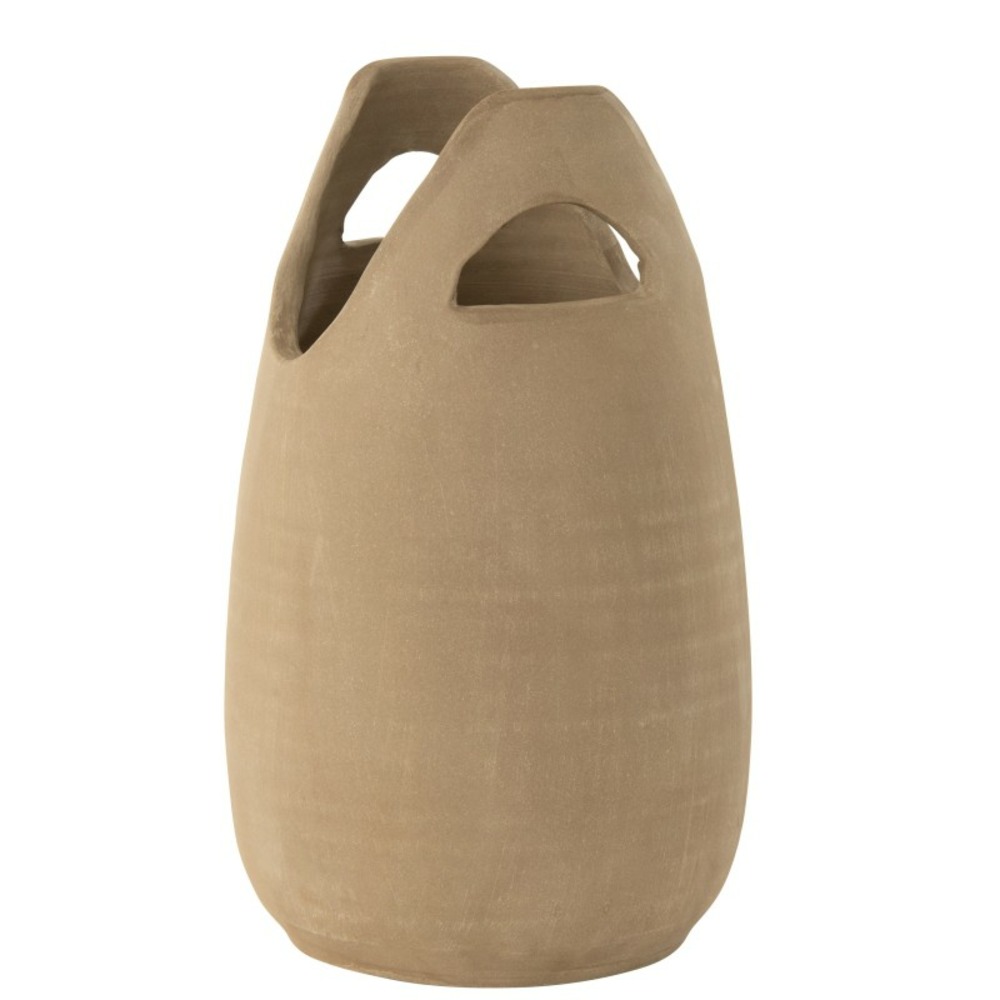 Vase anse en céramique beige 23x23x40 cm