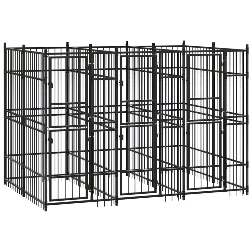 Chenil cage enclos pac animaux d'extérieur pour chiens acier 5,53 m² noir