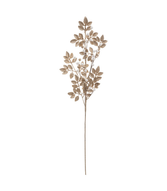Branche décorative spéciale fêtes champagne et blanc h 75 cm