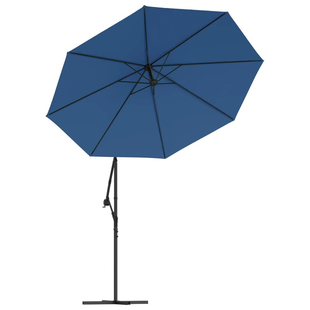 Parasol mobilier de jardin déporté à led et mât en acier 300 cm azuré