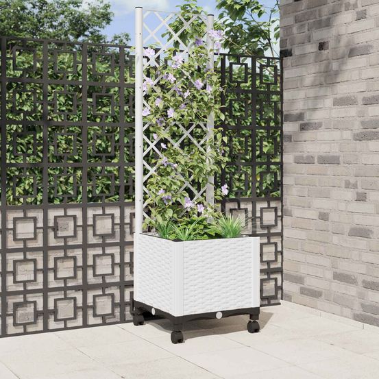 Bac à fleurs treillis polypropylène terrasse balcon plantes grimpantes blanc 146cm