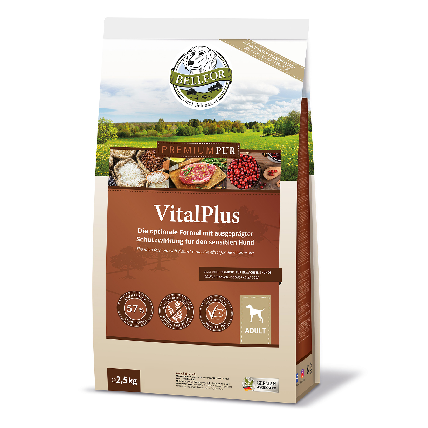 Nourriture pour chiens sans gluten avec agneau - premium pur vitalplus - 2,5 kg