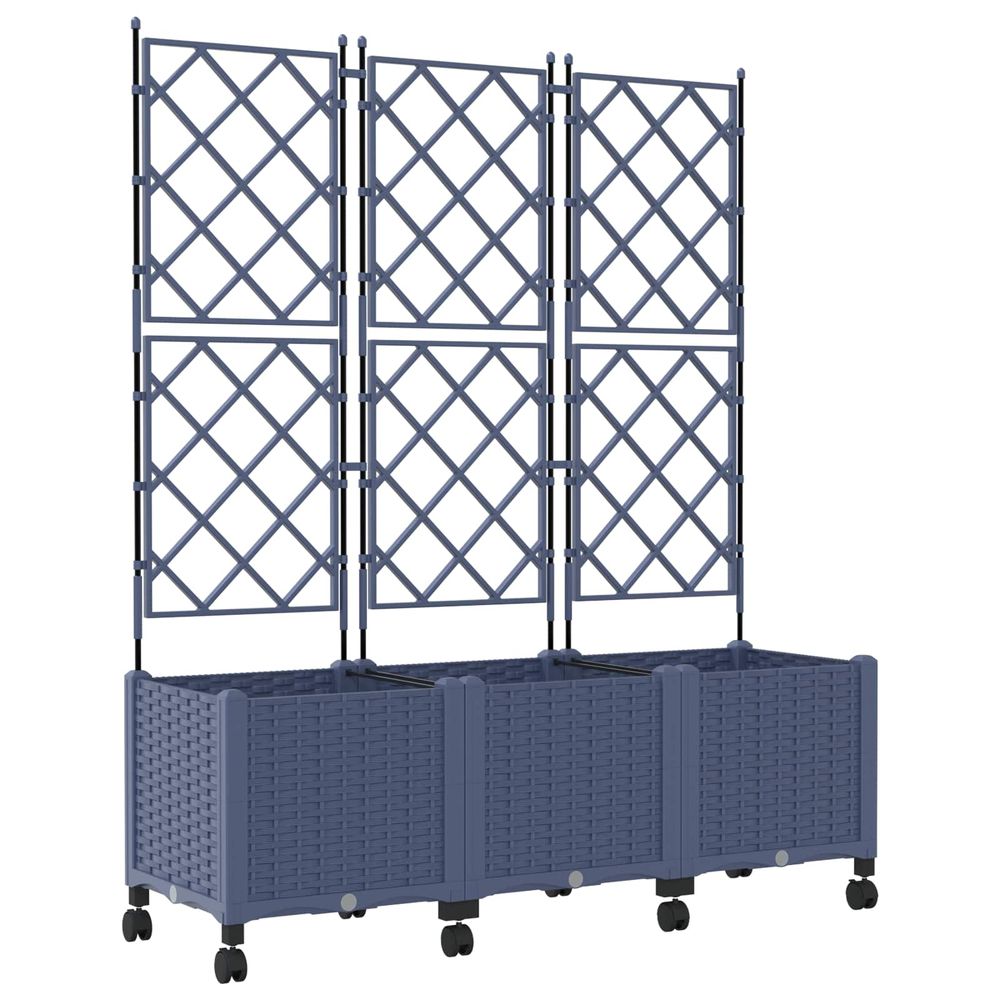 Bac de jardin avec treillis et roues 3 pc gris pp
