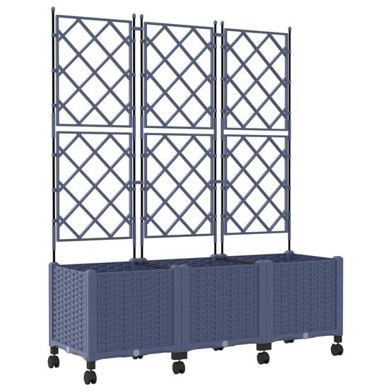 Bac de jardin avec treillis et roues 3 pc gris pp