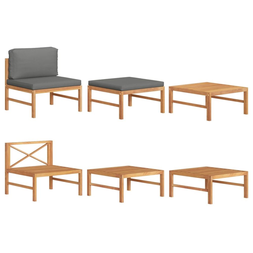 Salon de jardin 3 pcs avec coussins gris foncé bois de teck