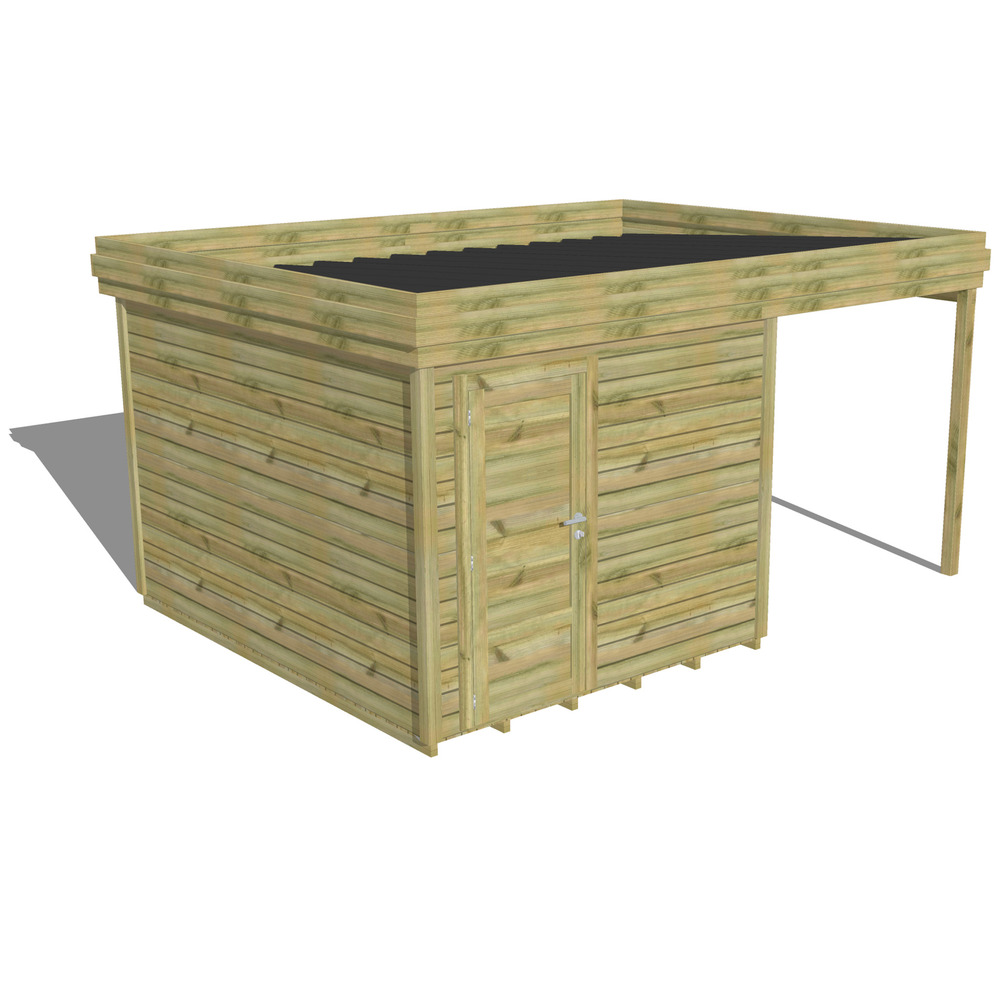 Abri de jardin bois pin traité autoclave 27mm - 4,64x3,44m / 16m2 - bac acier - plancher bois