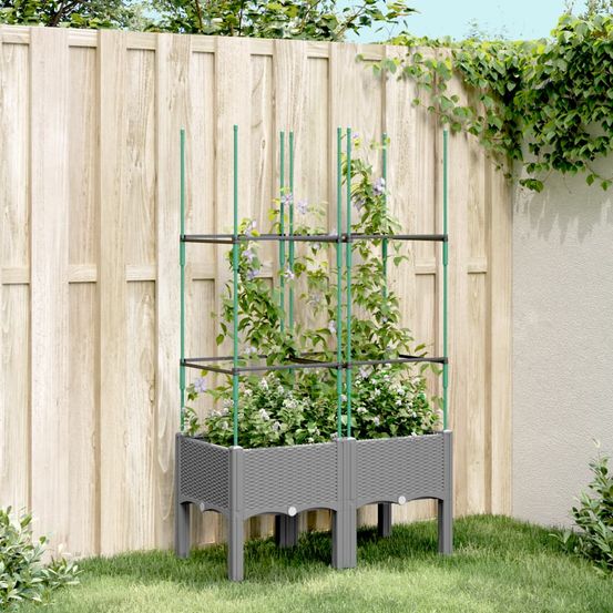 Jardinière rectangulaire avec treillis pp jardin gris clair 80x40cm