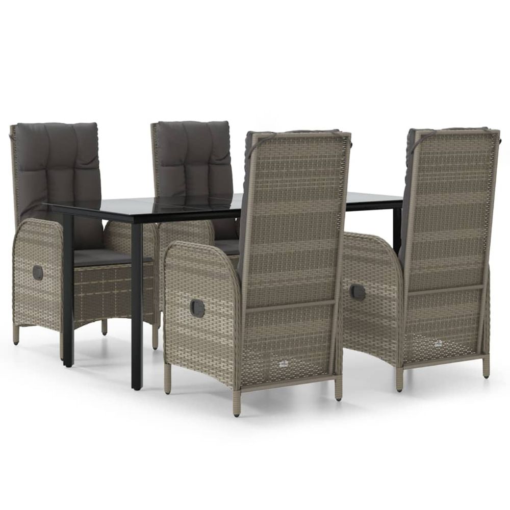 Ensemble à manger de jardin coussins 5 pcs noir et gris