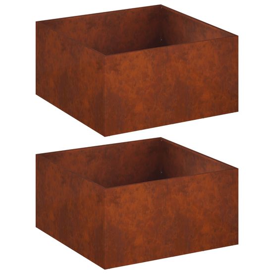Cache-pot de jardin 2 pc rouillé 100 x 100 x 40 cm acier patiné