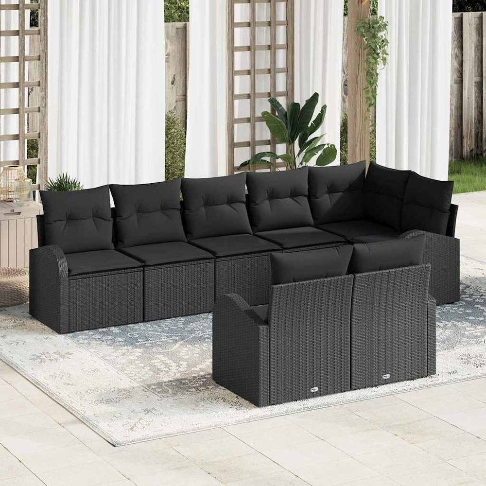 Ensemble de canapé de jardin avec coussin 8 pcs noir polyrotin