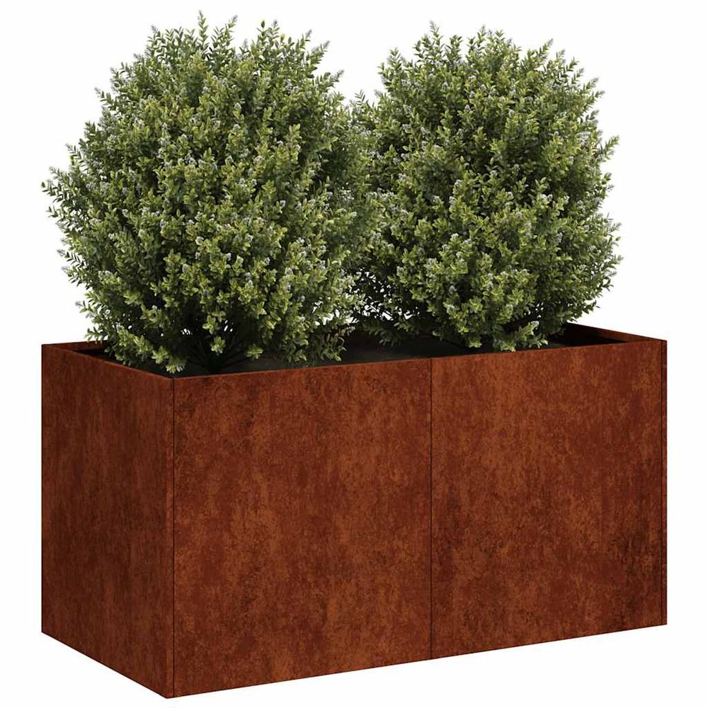 Jardinière rectangulaire acier effet rouillé design industriel 80x40x40 cm