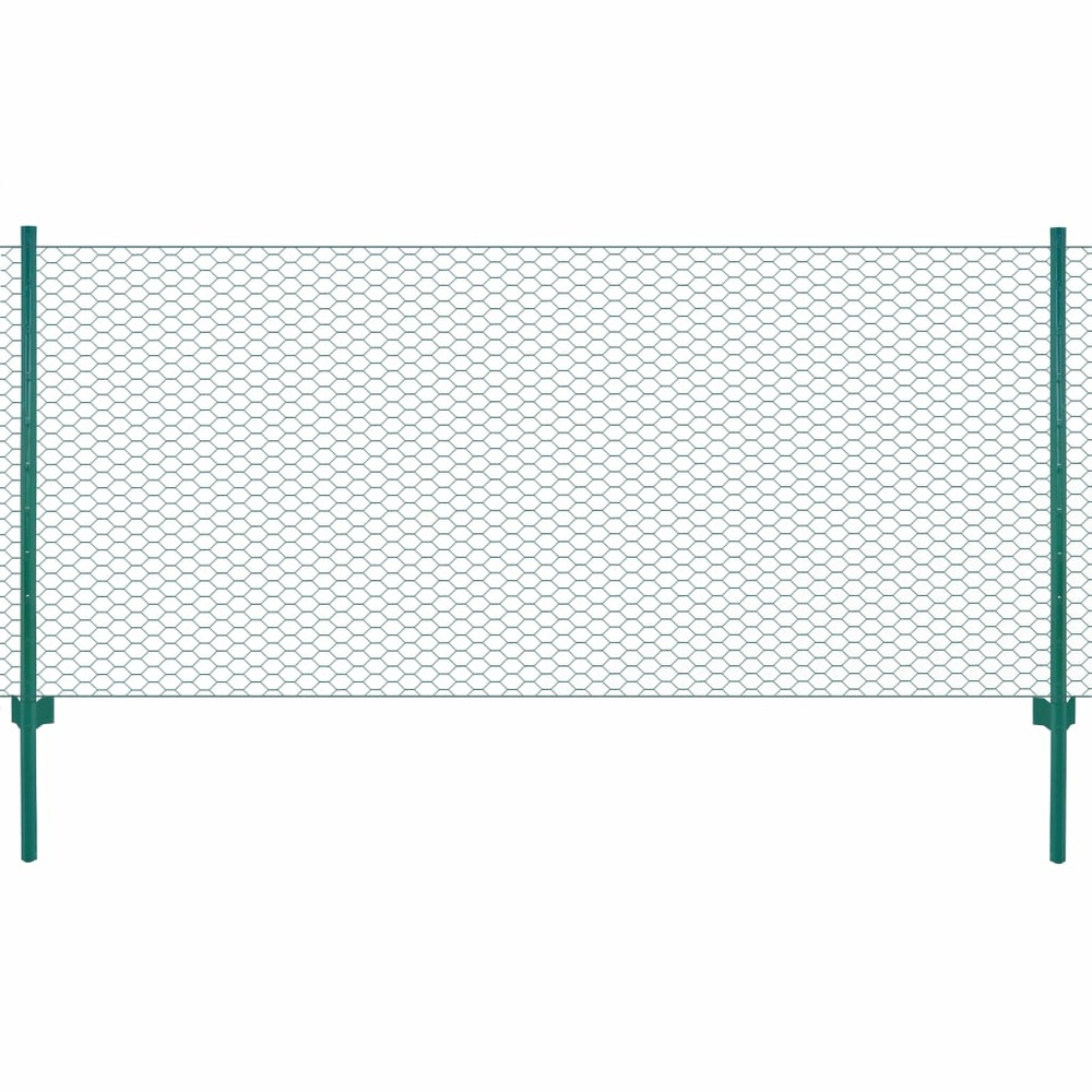 Clôture en grillage métallique avec poteaux acier 25x0,5 m vert