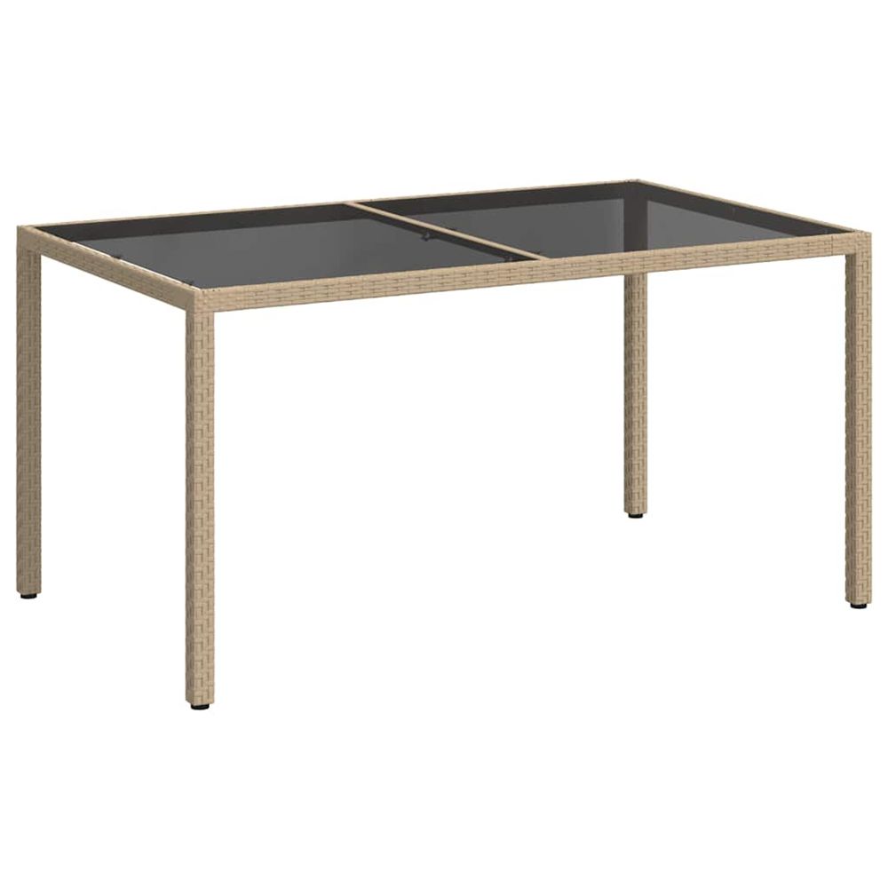Table de jardin 150x90x75 cm verre trempé/résine tressée beige