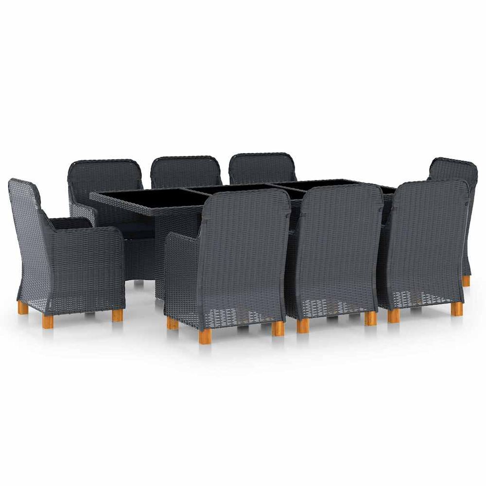 Ensemble à manger d'extérieur 9 pcs et coussins résine tressée