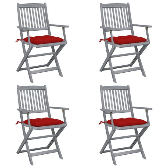 Chaises pliantes 4 pièces avec coussins en bois d'acacia massif