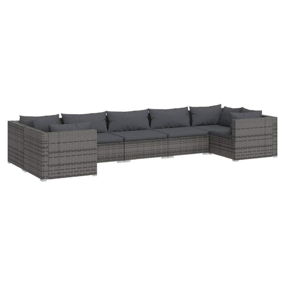 Salon de jardin 7 pcs avec coussins résine tressée gris