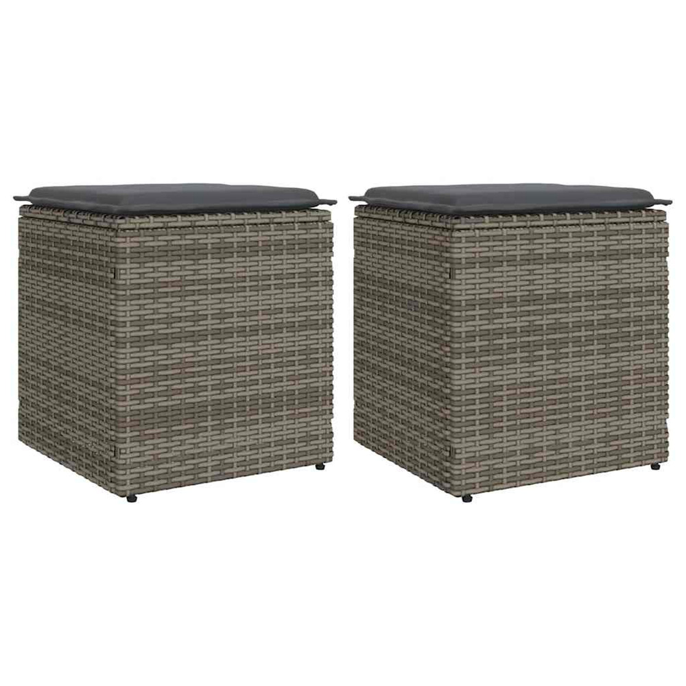Tabourets jardin coussins lot de 2 gris 40x40x43 cm poly rotin