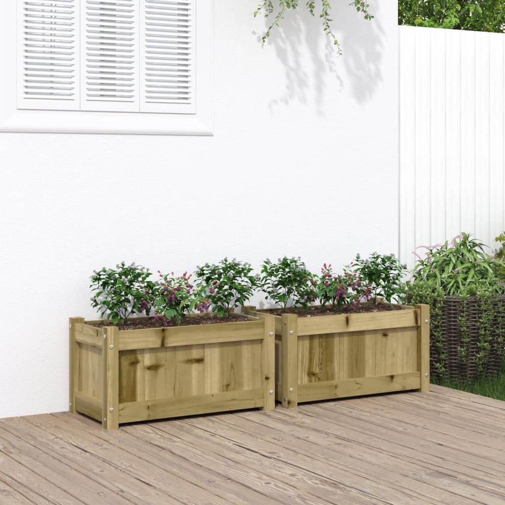 Lot de 2 jardinières en pin traité autoclave pour aménagement extérieur 60 cm