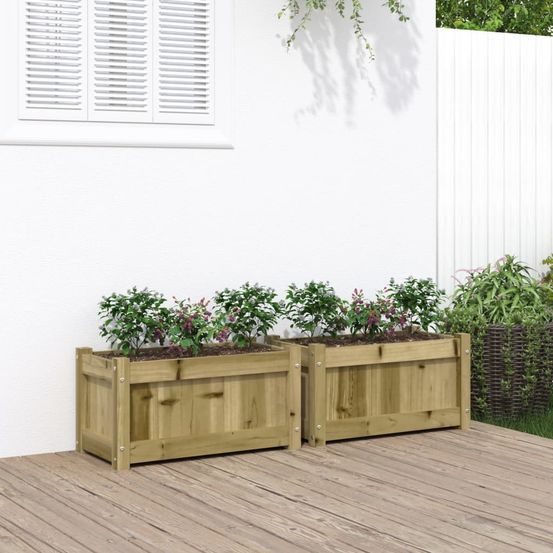 Lot de 2 jardinières en pin traité autoclave pour aménagement extérieur 60 cm